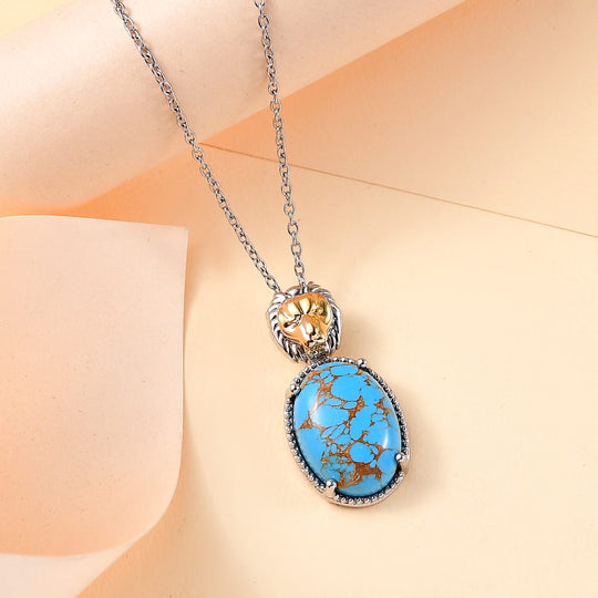 Lapislazuli-Anhänger mit Löwenkopf - Bicolor-Design, ca. 17.00 ct