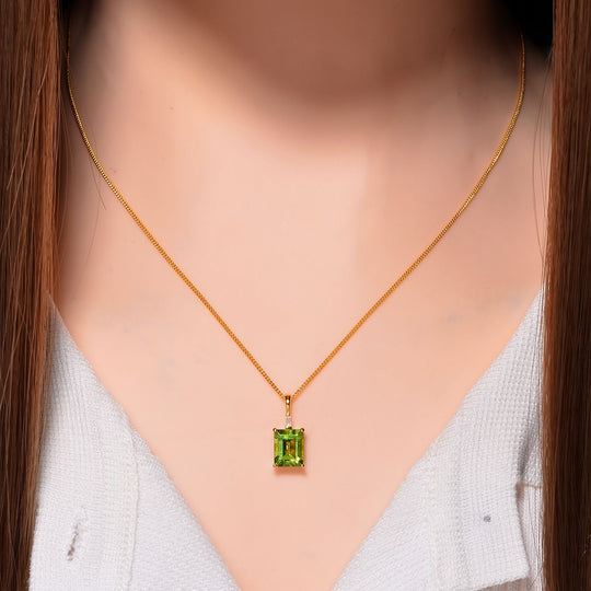 Peridot, Weißer Zirkon Anhänger mit Kette 925 Silber 750 Gelbgold Vermeil ca. 2.39 ct