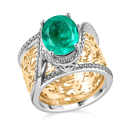 Smaragd-Quarz Triplette geteiltes Ringdesign, ca. 3.30 ct