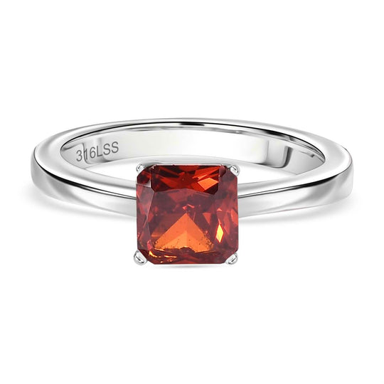 3er Set - Roter Zirkonia Anhänger mit Kette, Ring und Ohrringe  (Größe 17.00), Edelstahl
