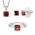 3er Set - Roter Zirkonia Anhänger mit Kette, Ring und Ohrringe  (Größe 17.00), Edelstahl