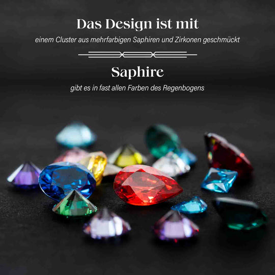 Giuseppe Perez Mehrfarbig Saphir Schmuckset, 925 Silber Rhodiniert und 750 Gelbgold Vermeil ca. 6,24 ct.
