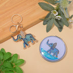 2er Set - Mehrfarbiger Kristall, Elefant-Set: Schlüsselanhänger und Spiegel, emailliert, goldfarben
