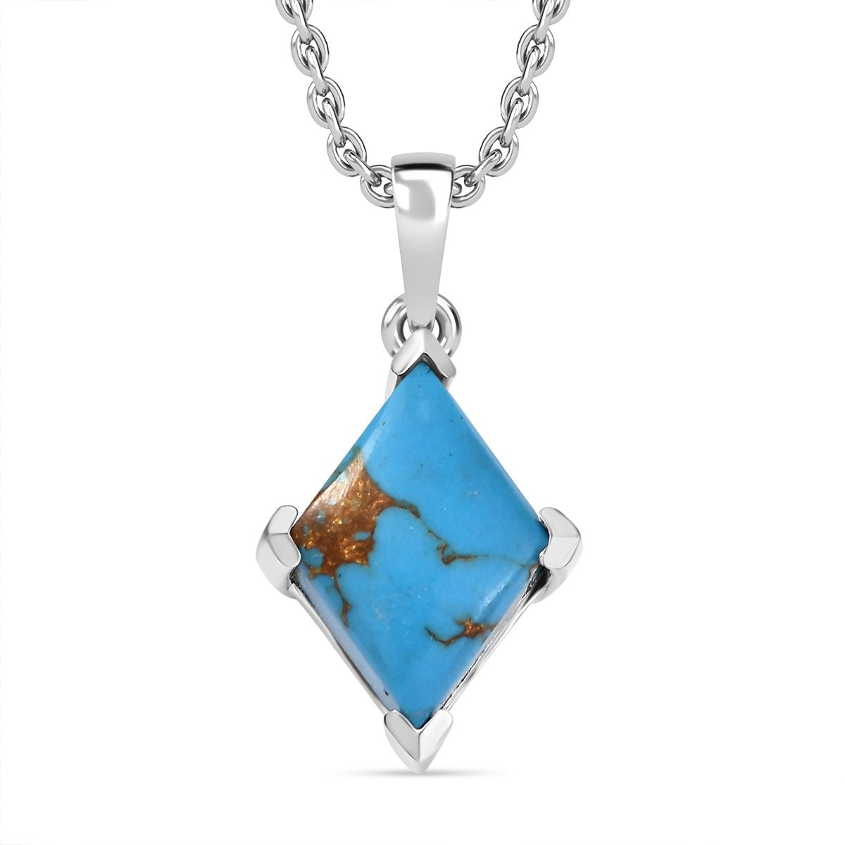 Blauer Türkis Anhänger mit Kette (ca. 50 cm), Nickelfreies Messing und 316L Edelstahl, ca. 7.50 ct