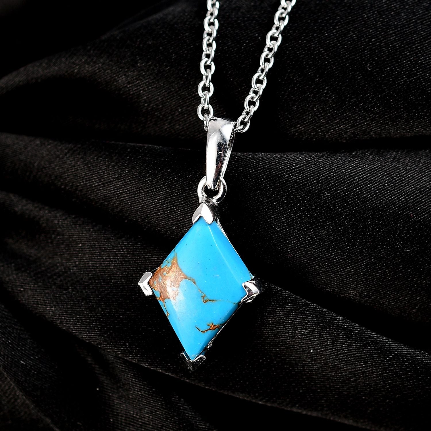 Blauer Türkis Anhänger mit Kette (ca. 50 cm), Nickelfreies Messing und 316L Edelstahl, ca. 7.50 ct