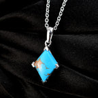 Blauer Türkis Anhänger mit Kette (ca. 50 cm), Nickelfreies Messing und 316L Edelstahl, ca. 7.50 ct