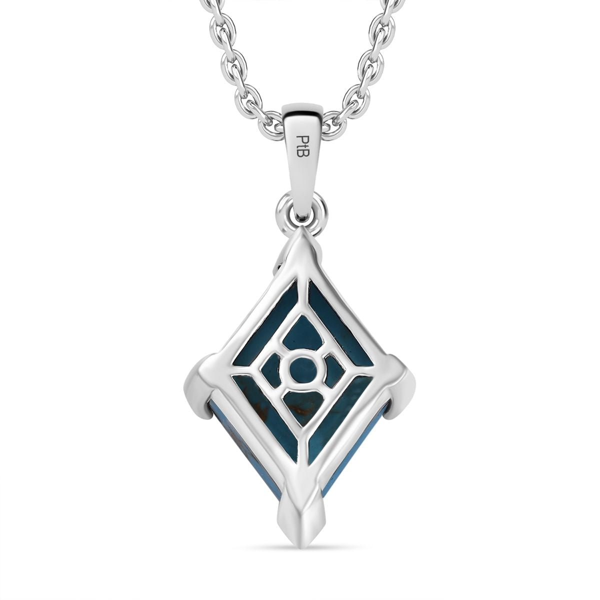 Blauer Türkis Anhänger mit Kette (ca. 50 cm), Nickelfreies Messing und 316L Edelstahl, ca. 7.50 ct