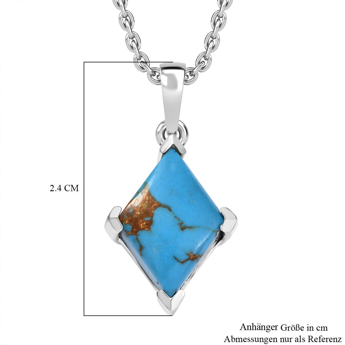 Blauer Türkis Anhänger mit Kette (ca. 50 cm), Nickelfreies Messing und 316L Edelstahl, ca. 7.50 ct