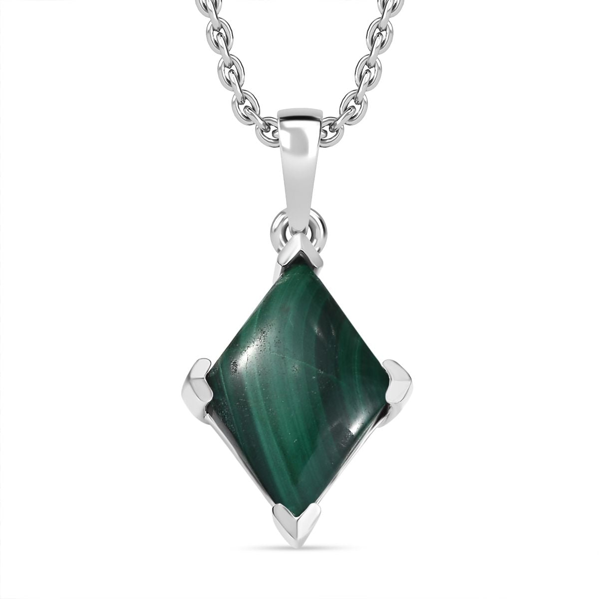 Malachit Anhänger mit Kette (ca. 50 cm), Nickelfreies Messing und 316L Edelstahl, ca. 7.50 ct