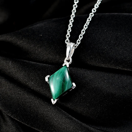 Malachit Anhänger mit Kette (ca. 50 cm), Nickelfreies Messing und 316L Edelstahl, ca. 7.50 ct