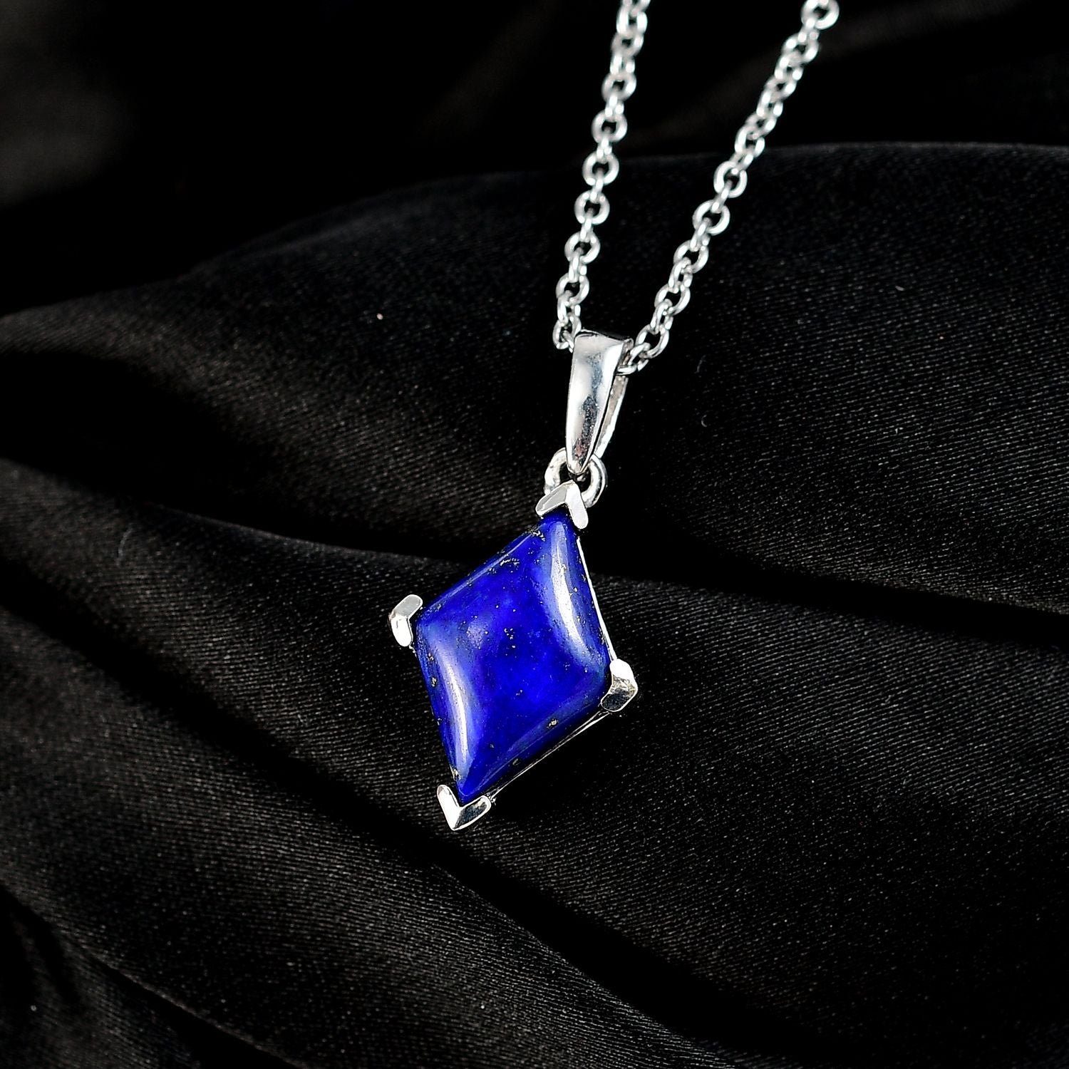 Lapislazuli Anhänger mit Kette (ca. 50 cm), Nickelfreies Messing und 316L Edelstahl, ca. 7.50 ct