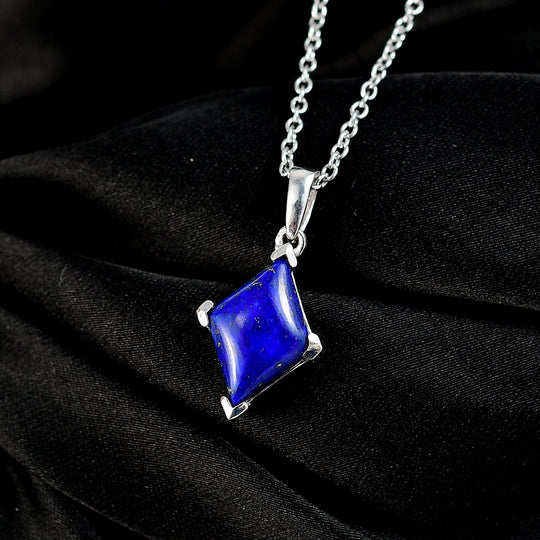 Lapislazuli Anhänger mit Kette (ca. 50 cm), Nickelfreies Messing und 316L Edelstahl, ca. 7.50 ct