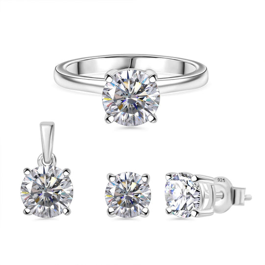 EINMALIGES ANGEBOT - 3er Set Moissanit Ring, Anhänger, und Ohrringe, 925 Silber ca. 3.80 ct