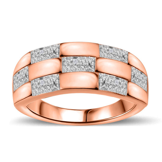 4er Set - Weißer Diamant Anhänger mit Kette, Ring, Armreif und Ohrringe, Rosefarben,  (Größe 17.00), ca. 0.10 ct