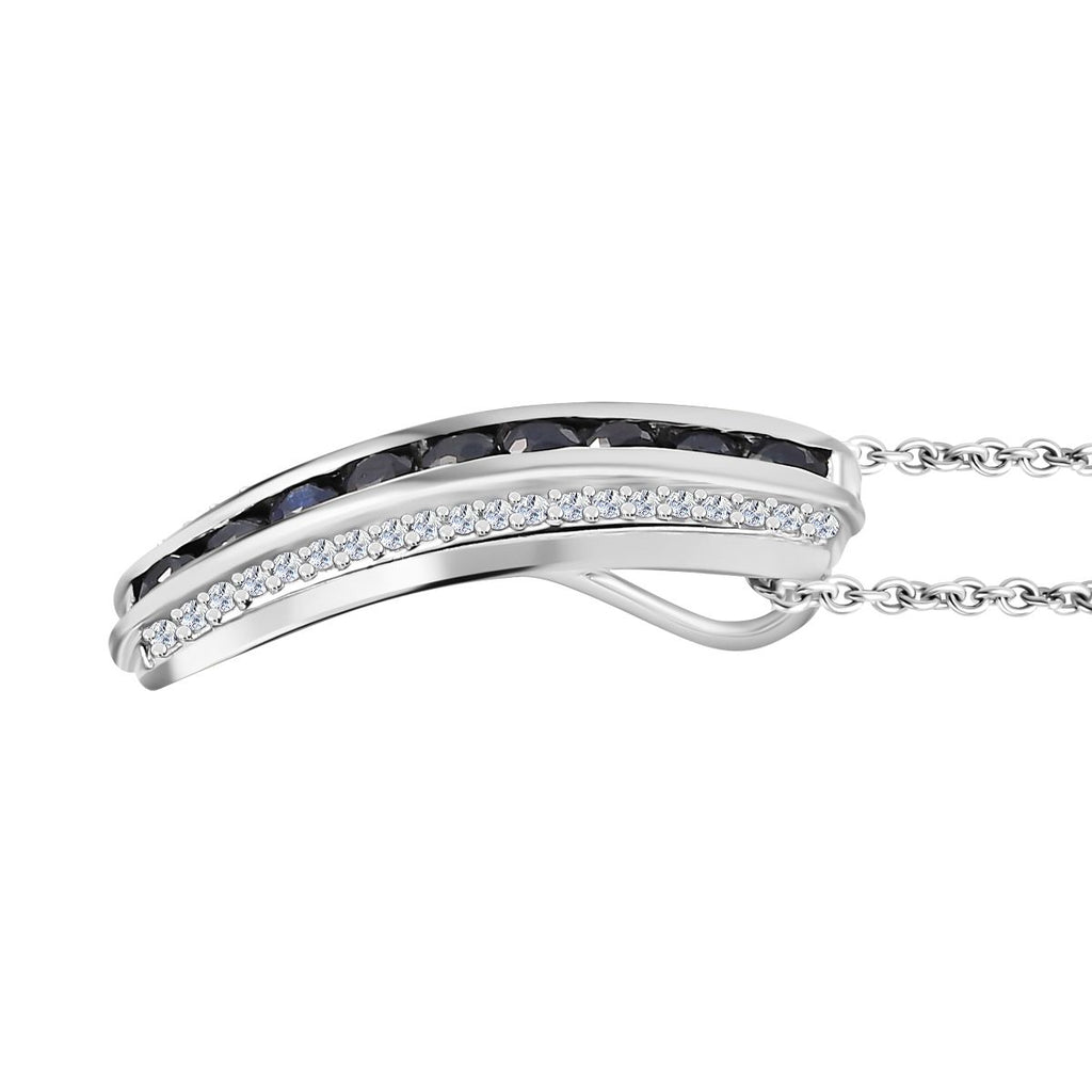 Masoala Saphir (Fissure gefüllt), Weißer Zirkon Anhänger mit Kette, Silberton, ca. 1.45 ct