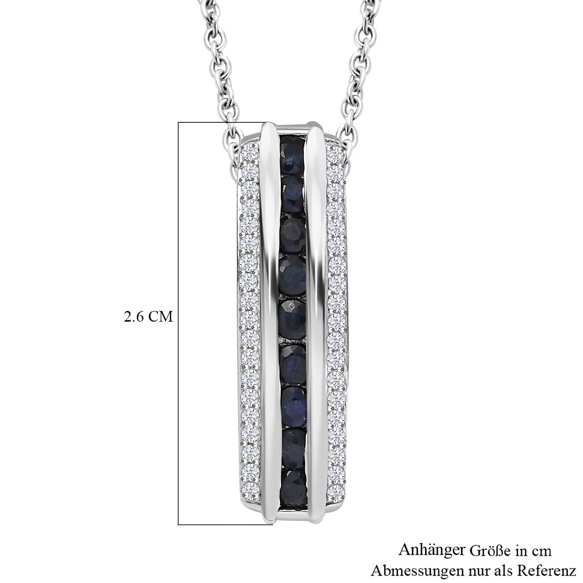 Masoala Saphir (Fissure gefüllt), Weißer Zirkon Anhänger mit Kette, Silberton, ca. 1.45 ct