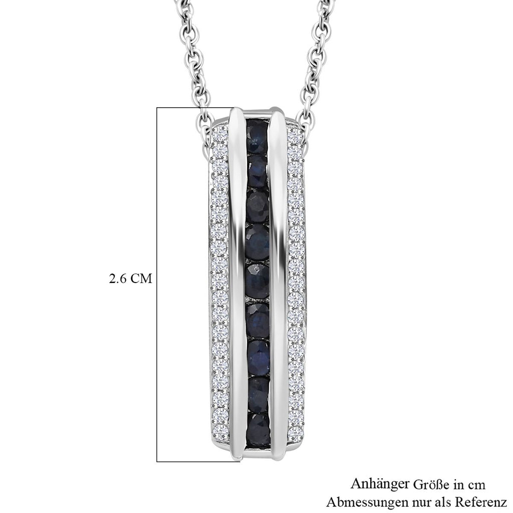 Masoala Saphir (Fissure gefüllt), Weißer Zirkon Anhänger mit Kette, Silberton, ca. 1.45 ct