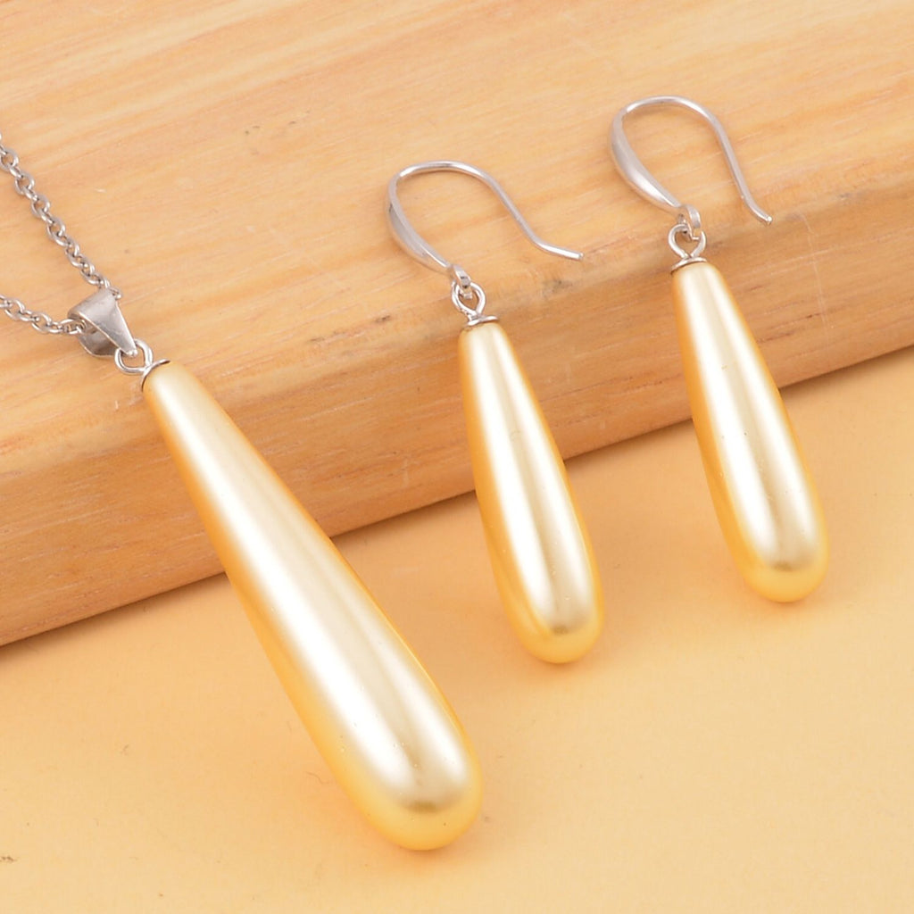 Goldene Muschelkernperle Schmuckset Reiner Edelstahl