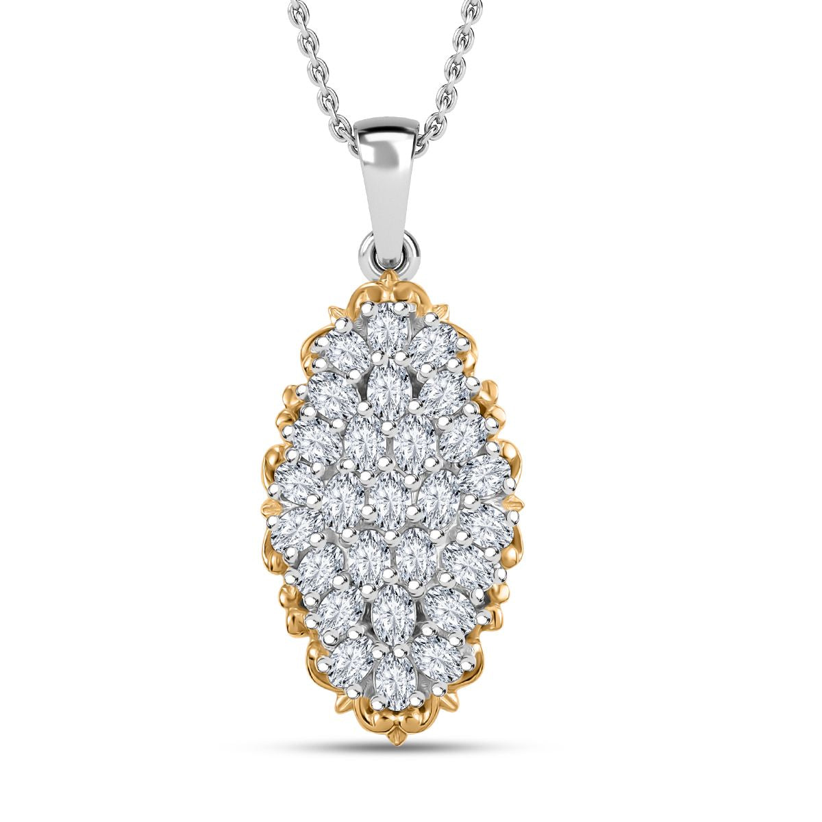 Zirkonia Anhänger mit Kette ca. 45 cm, 925 Silber rhodiniert und 750 Gelbgold Vermeil