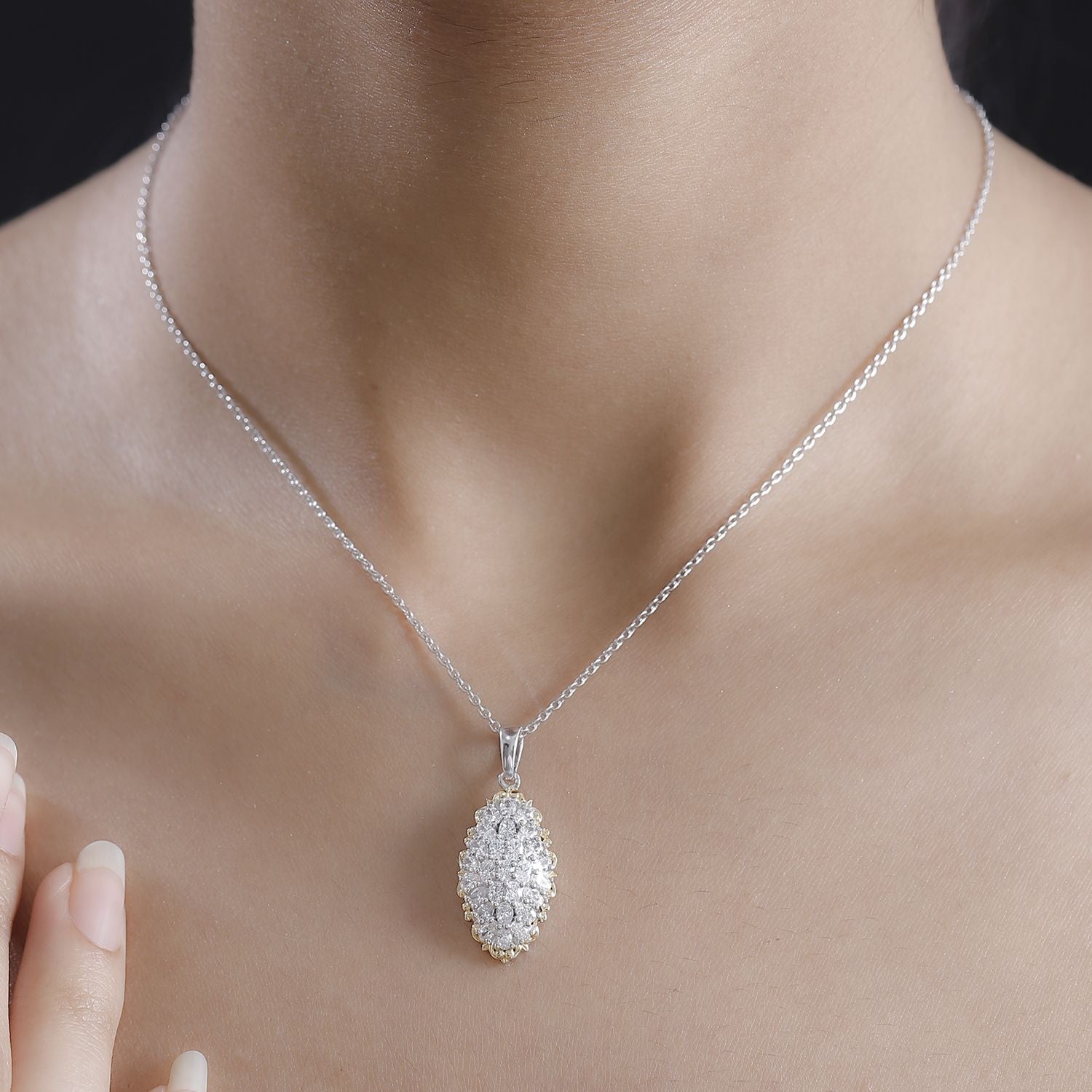 Zirkonia Anhänger mit Kette ca. 45 cm, 925 Silber rhodiniert und 750 Gelbgold Vermeil
