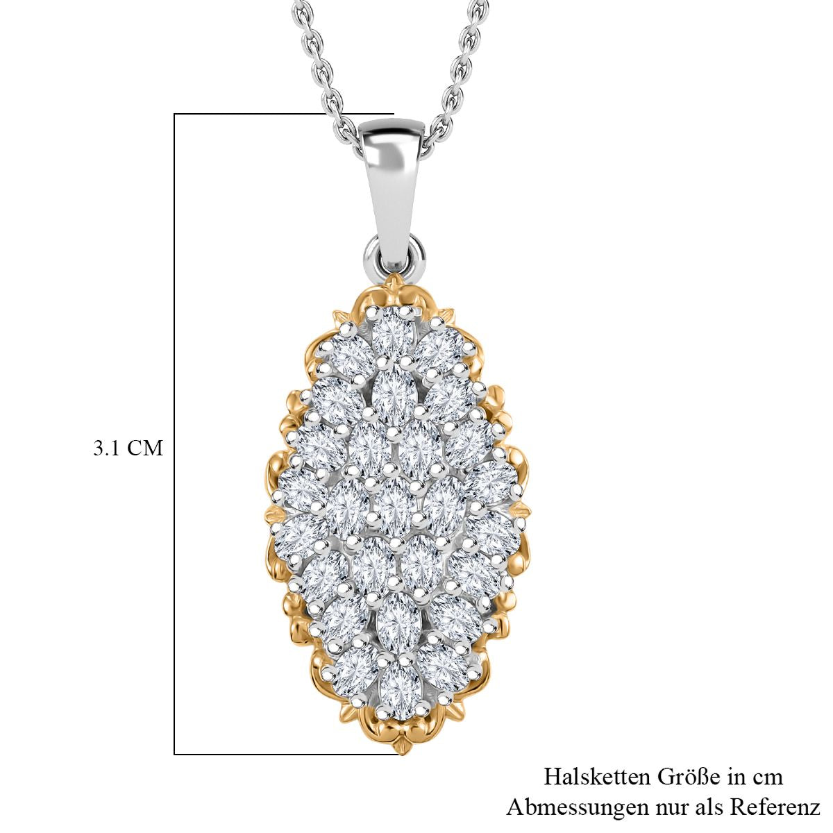 Zirkonia Anhänger mit Kette ca. 45 cm, 925 Silber rhodiniert und 750 Gelbgold Vermeil