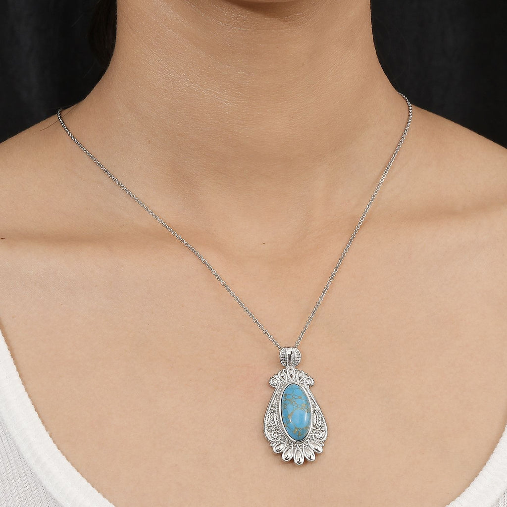 Blaues Türkis Schmuckset ca. 50 cm Edelstahl ca. 22.00 ct