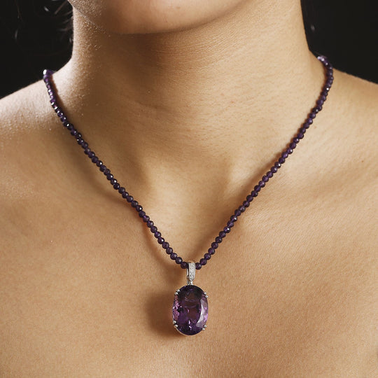 Citrin, Weiße Zirkon Halskette 925 Silber rhodiniert ca. 80.57 ct
