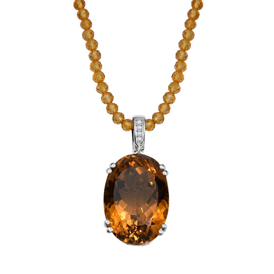 Citrin, Weiße Zirkon Halskette 925 Silber rhodiniert ca. 80.57 ct