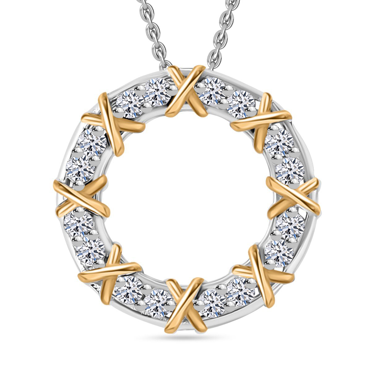 Luxuriant Diamond Lab Grown Diamant SI Anhänger mit Kette, 925 Silber rhodiniert, 925 Silber Rhodiniert und 750 Gelbgold Vermeil ca. 0.50 ct
