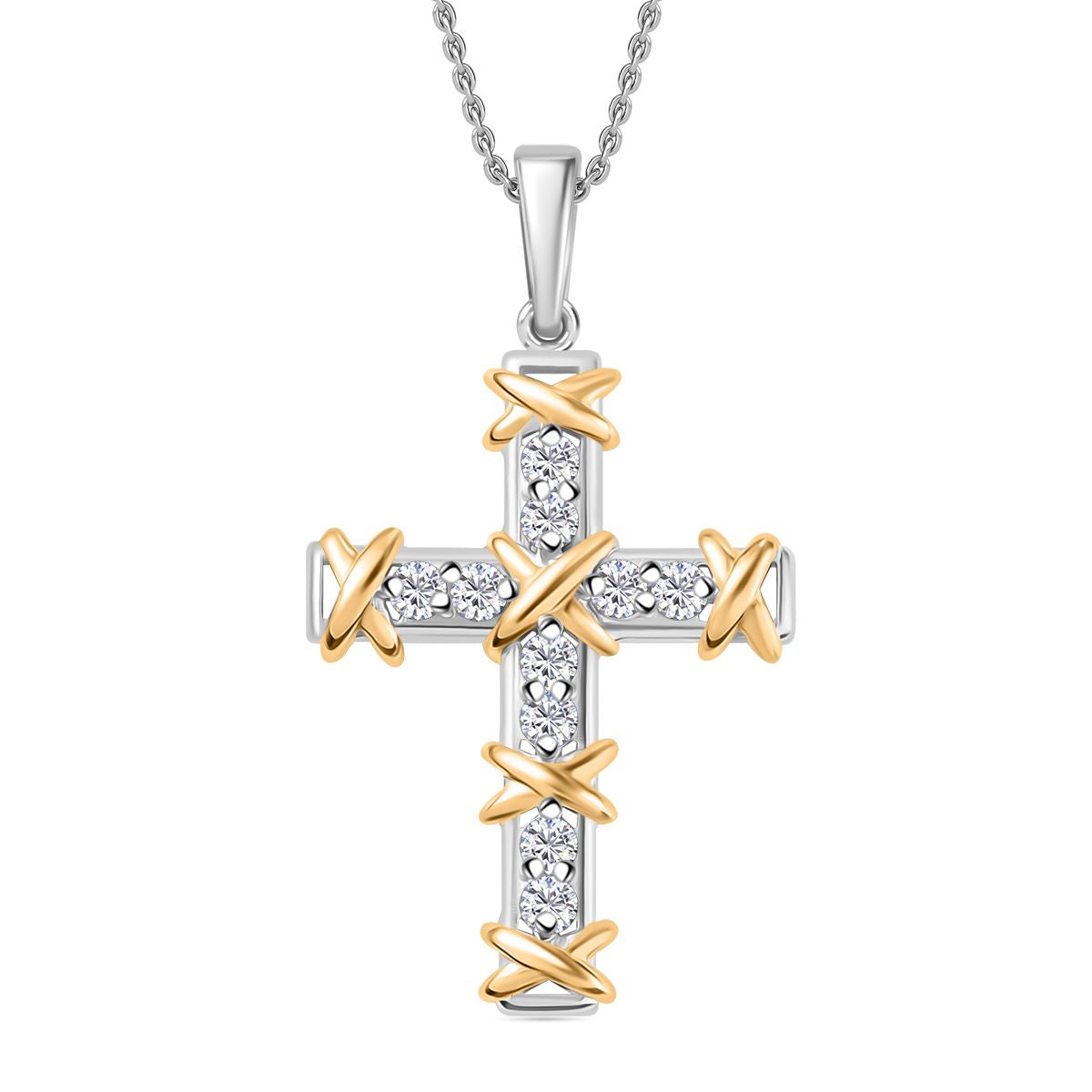 Luxuriant Diamond - Lab Grown Diamant SI Anhänger mit Kette, 925 Silber rhodiniert, 925 Silber Rhodiniert und 750 Gelbgold Vermeil ca. 0.25 ct
