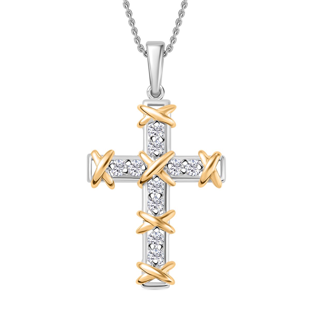 Luxuriant Diamond - Lab Grown Diamant SI Anhänger mit Kette, 925 Silber rhodiniert, 925 Silber Rhodiniert und 750 Gelbgold Vermeil ca. 0.25 ct