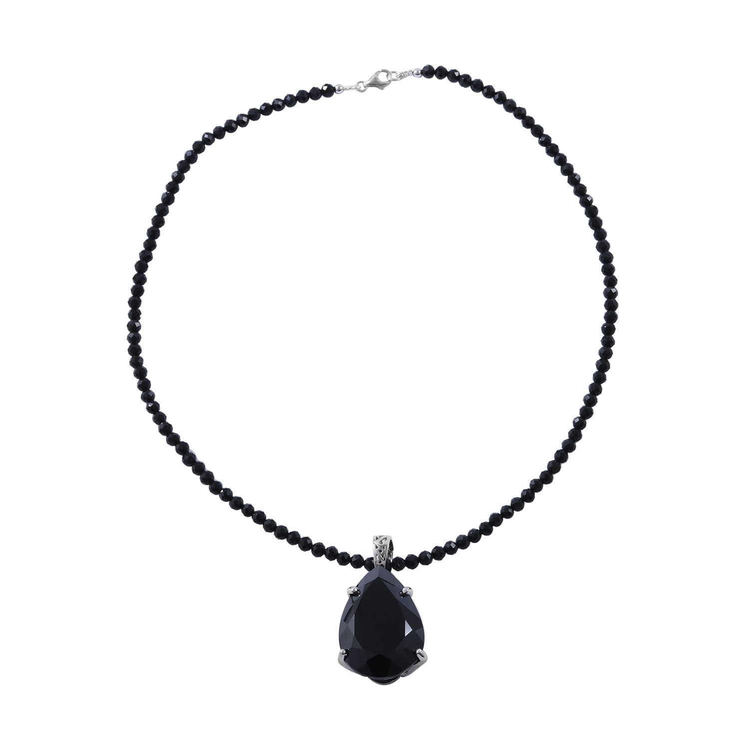 Schwarzer Spinell Anhänger mit Kette, 925 Silber platiniert ca. 103.85 ct