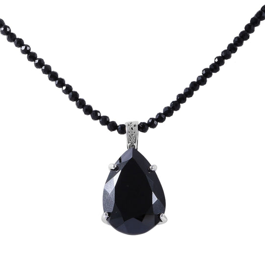 Schwarzer Spinell Anhänger mit Kette, 925 Silber platiniert ca. 103.85 ct