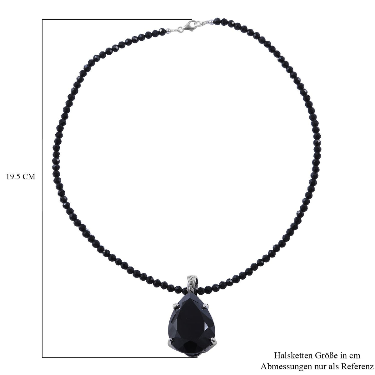 Schwarzer Spinell Anhänger mit Kette, 925 Silber platiniert ca. 103.85 ct