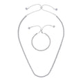 2er Set Weiße Kristall Halskette und Armband mit Bolo Verlängerung, silberfarben