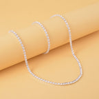 2er Set Weiße Kristall Halskette und Armband mit Bolo Verlängerung, silberfarben