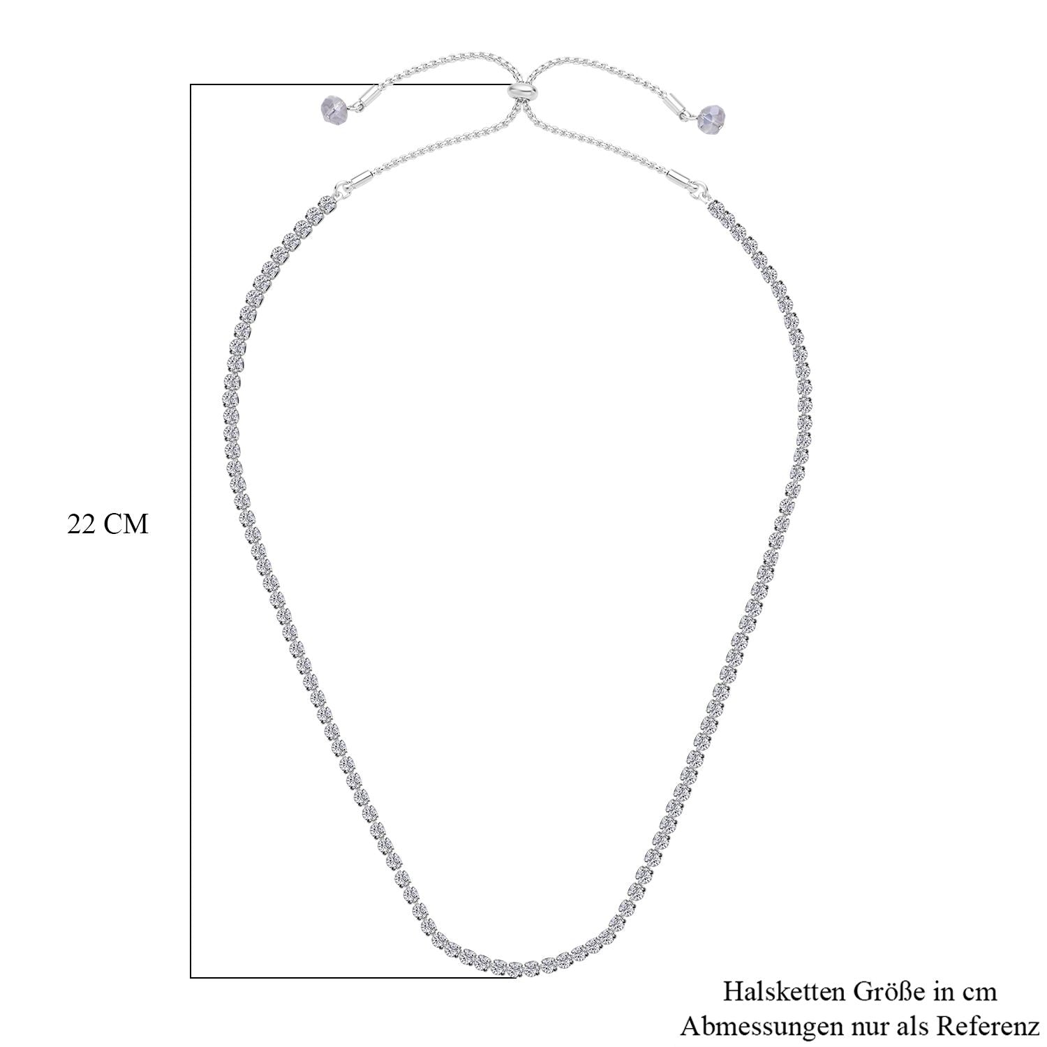 2er Set Weiße Kristall Halskette und Armband mit Bolo Verlängerung, silberfarben