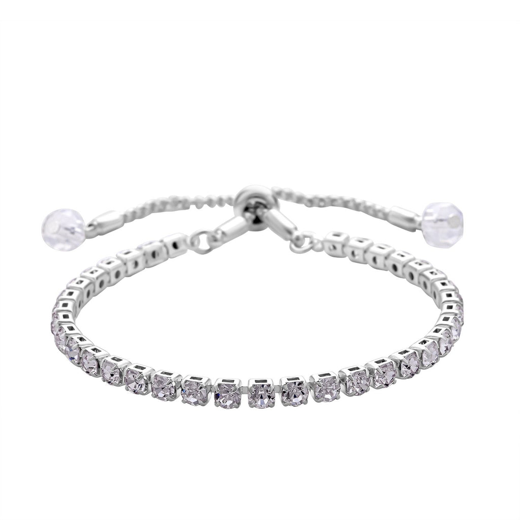 2er Set Weiße Kristall Halskette und Armband mit Bolo Verlängerung, silberfarben