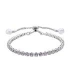 2er Set Weiße Kristall Halskette und Armband mit Bolo Verlängerung, silberfarben