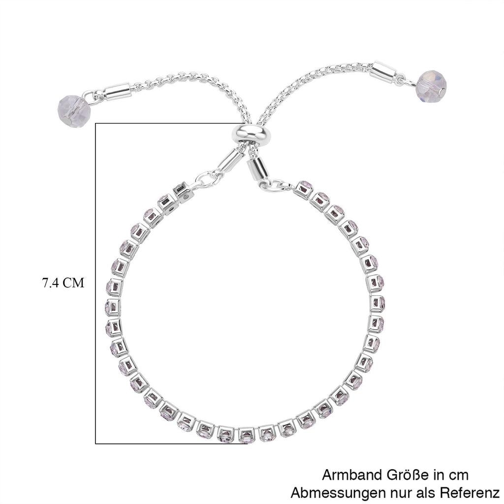 2er Set Weiße Kristall Halskette und Armband mit Bolo Verlängerung, silberfarben