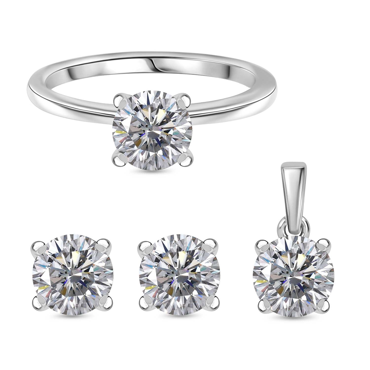Moissanit Schmuckset 925 Silber Rhodiniert (Größe 18) ca. 2,46 ct.