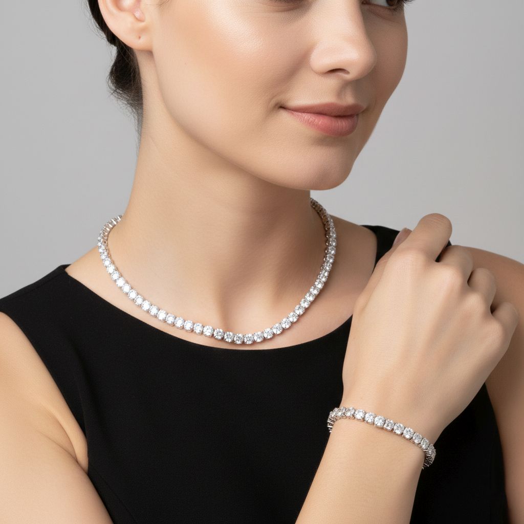 Weißer Zirkonia Schmuckset Nickelfreies Messing