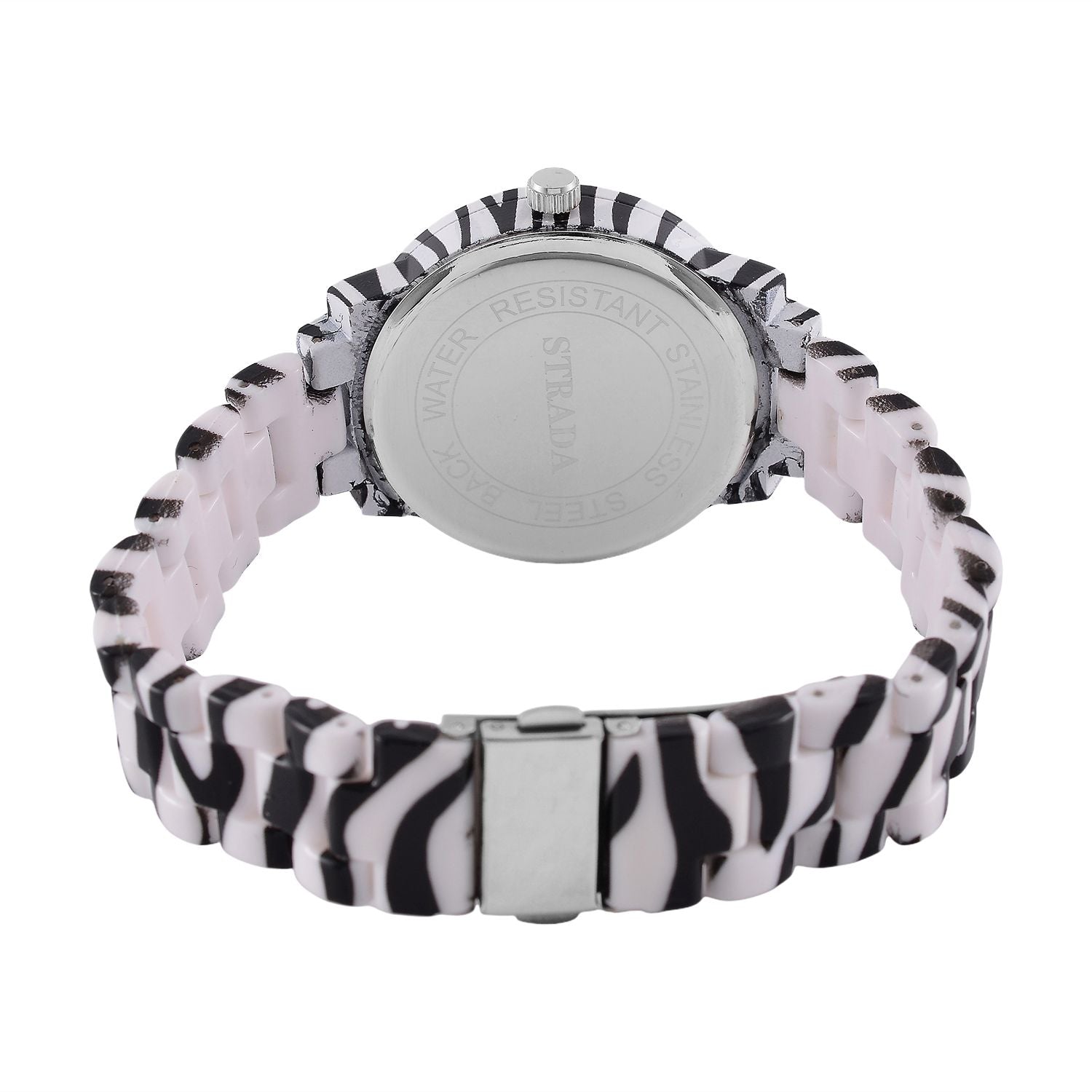 6er Set - J Francis gefertigt aus Harz: 5 Armbänder und Zebra-Muster Uhr, vergoldet
