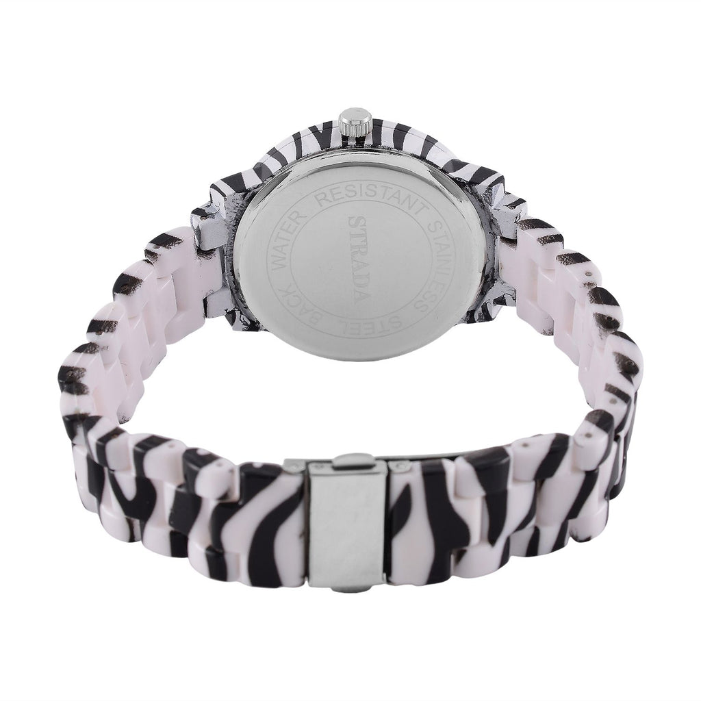 6er Set - J Francis gefertigt aus Harz: 5 Armbänder und Zebra-Muster Uhr, vergoldet