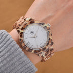6er Set - gefertigt aus Harz: 5 Armbänder und  Leopardenmuster Uhr, vergoldet