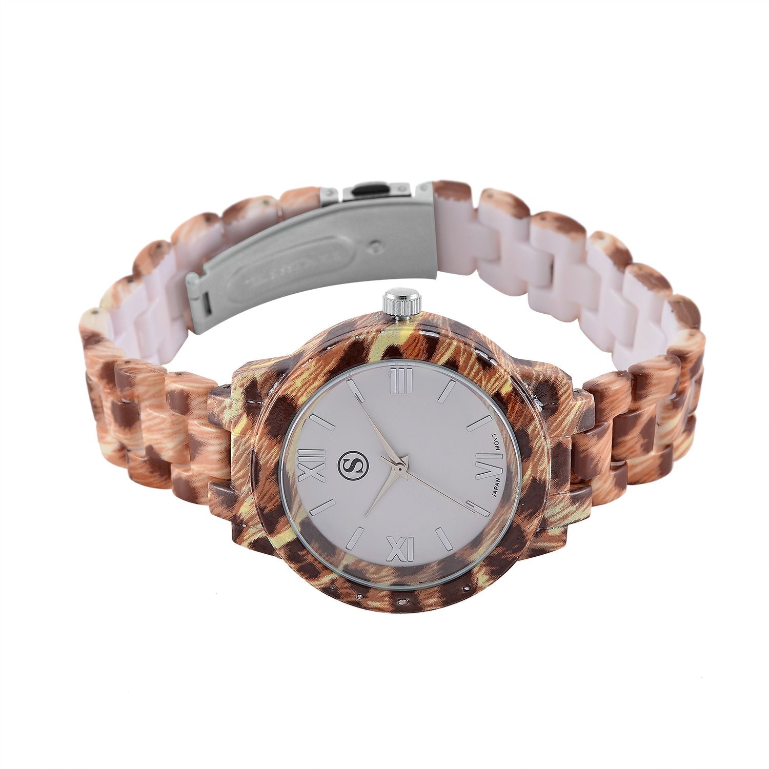 6er Set - gefertigt aus Harz: 5 Armbänder und  Leopardenmuster Uhr, vergoldet