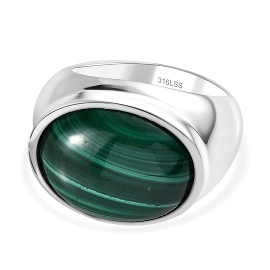 2er Set - Malachit Ring und Anhänger, Größe (16.00), 316L Edelstahl ca. 30.00 ct