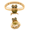 2er Set - Weißer Kristall, Schwarz Kristall, Grüner Kristall Flexibles Armreif and Flexibler Ring, goldfarben