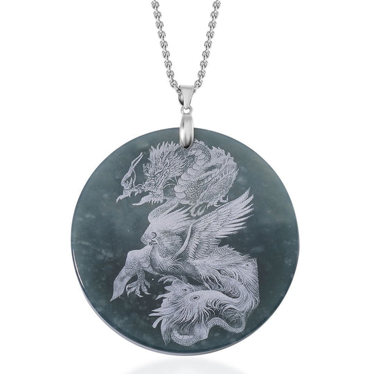 Natürlicher Olmek Jadeit Anhänger mit Kette, 925 Silber rhodiniert ca. 196.00 ct