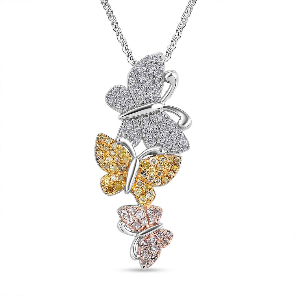 GP Trionfo Kollektion Natürlicher Weißer, Rosa, Gelber Diamant Anhänger mit Kette, 925 Silber rhodiniert ca. 0.51 ct